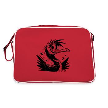 Cormoran Vogel mit große Augen Bleistiftskizze - Retro Tasche - Rot/Weiß - Hinten