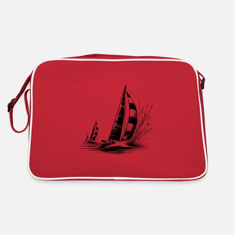 Voiliers de régate dans le vent et les vagues - Sac Retro - rouge/blanc