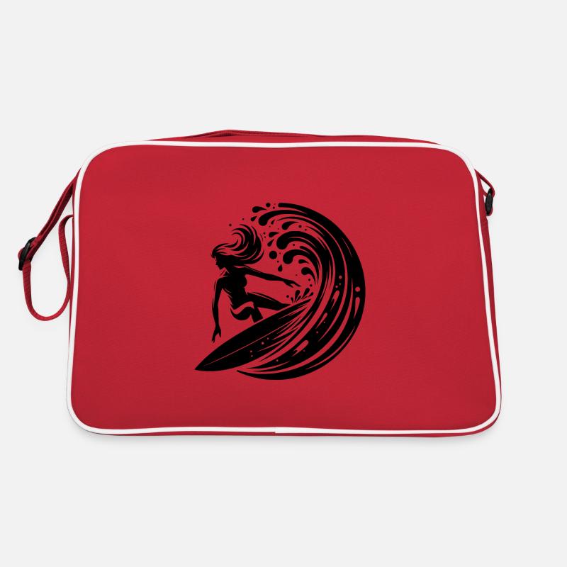 Pretty surfer surfing in big wave Retro Bag