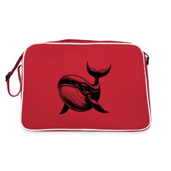 Beautiful Diver Blue Whale Pencil Sketch - Retro Bag - red/white - Back