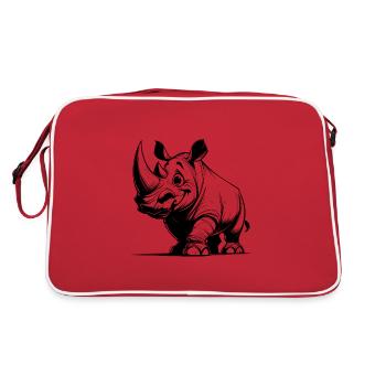 Funny Rhino Sketch Stroke Pencil Drawing - Retro Bag - red/white - Back