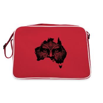 Australischer Kontinent mit Gesicht und Augen - Retro Tasche - Rot/Weiß - Hinten
