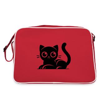Lustige Katzen mit großen Augen Zeichnung - Retro Tasche - Rot/Weiß - Hinten