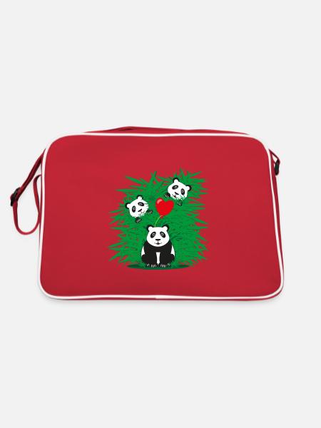 Liebe Panda Familie mit rotem Herz. - Retro Tasche - Rot/Weiß - Hinten