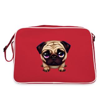 Niedliche Mops-Illustration - Retro Tasche - Rot/Weiß - Hinten