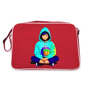 Cute girl doing yoga with hoodie - Retro Bag - red/white - Back
