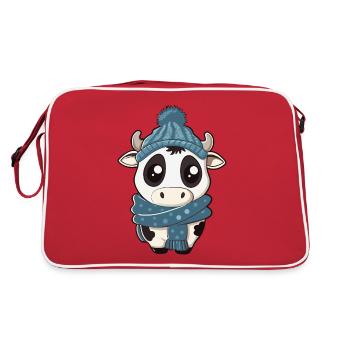 Niedliche Kuh mit Schal und Pudelmütze – Süß - Retro Tasche - Rot/Weiß - Hinten