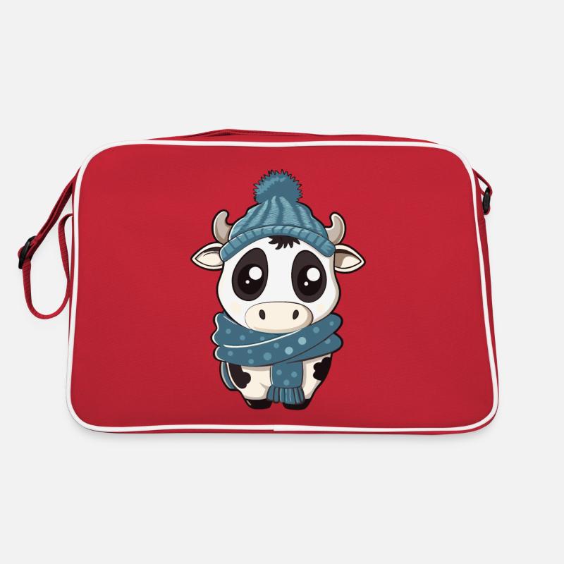 Vache mignonne avec écharpe et chapeau pompon – Mignon Sac Retro