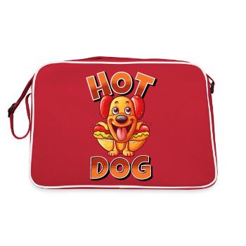 Hot Dog, Chien, Saucisse, Restauration Rapide, Jeu De Mots, Drôle, Humour - Sac Retro - rouge/blanc - Dos