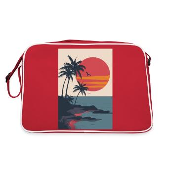 Plage au coucher du soleil | IA - Sac Retro - rouge/blanc - Dos