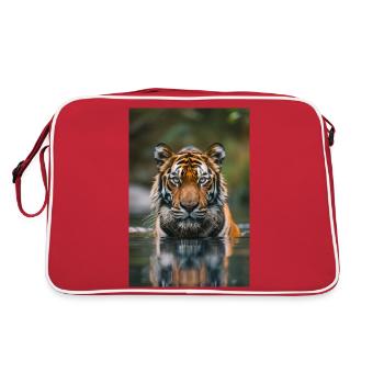 Tigre dans l’eau | IA - Sac Retro - rouge/blanc - Dos