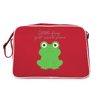 Frog, sad look, illustration, frog - Retro Bag - red/white - Back