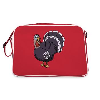 Turkey turkey turkey poultry chicken bird birds - Retro Bag - red/white - Back