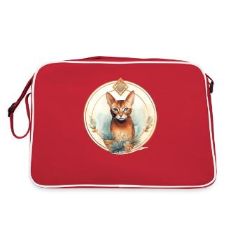 Abessinische Katze Boho Elemente, Katzenliebhaber - Retro Tasche - Rot/Weiß - Hinten