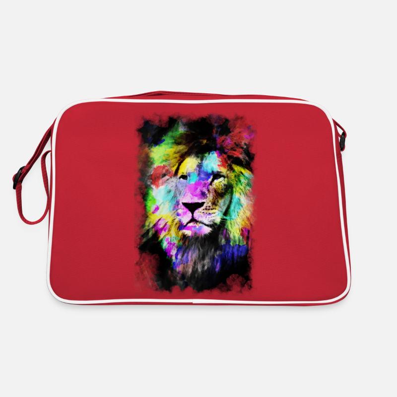 lion coloré abstrait - Sac Retro - rouge/blanc