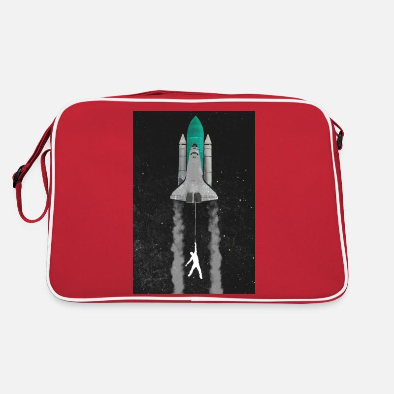 Mann an Rakete - Retro Tasche - Rot/Weiß