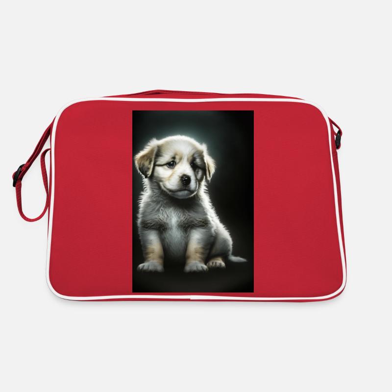 Weißer Welpe - Retro Tasche - Rot/Weiß