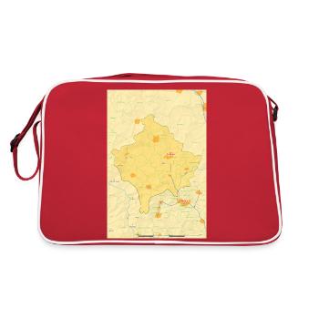 Kosovo map with cities, roads, rivers, lakes - Retro Bag - red/white - Back