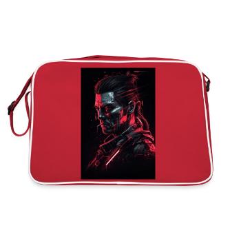 Neon Cyber Warrior Portrait #2 - Retro Tasche - Rot/Weiß - Hinten