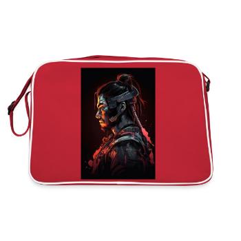 Neon Cyber Samurai Warrior #8 - Retro Tasche - Rot/Weiß - Hinten