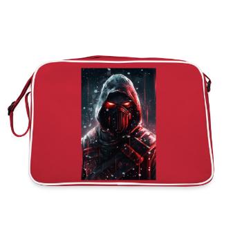 Neon Cyber Ninja Japan Ink Art Style#5 - Retro Tasche - Rot/Weiß - Hinten