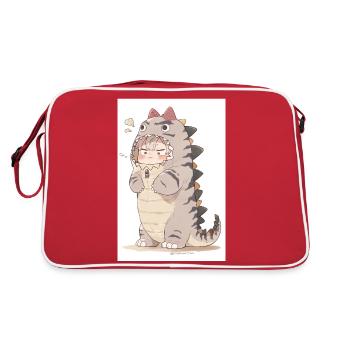 Dino Dreams: Captivating Drawing of a Cute Anime - Retro Bag - red/white - Back