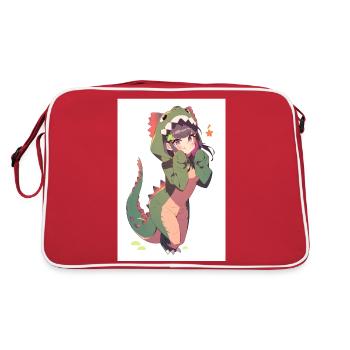 Dino Feline Temptation: Sinnliche Zeichnung einer niedlichen - Retro Tasche - Rot/Weiß - Hinten
