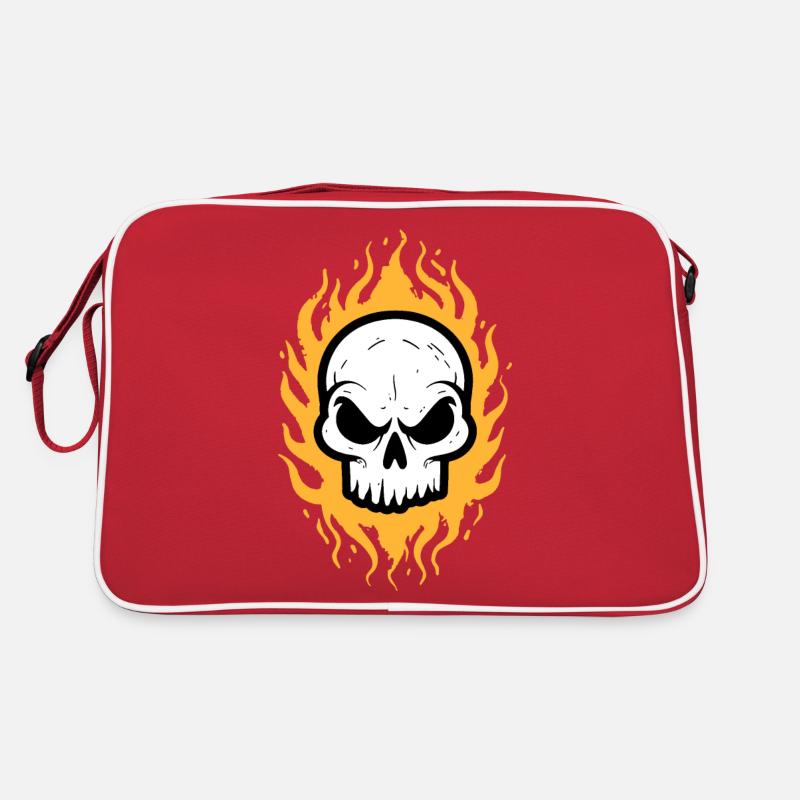 Flammen Totenkopf - Retro Tasche - Rot/Weiß