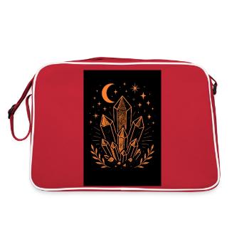 Mystische Kristalle, Mond und Sterne in Neonlichtern - Retro Tasche - Rot/Weiß - Hinten
