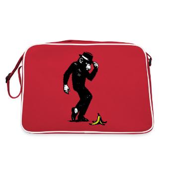 Affe mit Hut und Banane - Retro Tasche - Rot/Weiß - Hinten