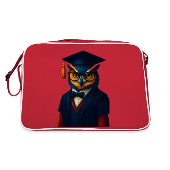 WPAP Stil Tier - Eule im Professoren-Outfit Fliege - Retro Tasche - Rot/Weiß - Hinten