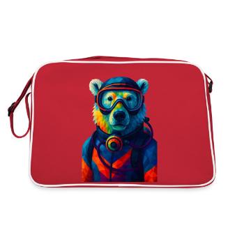 WPAP Style Animals - Polar Bear in Diving Suit Breathing Apparatus - Retro Bag - red/white - Back
