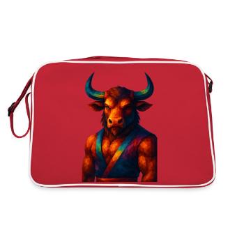 Animaux de style WPAP - Minotaure en pose - Sac Retro - rouge/blanc - Dos