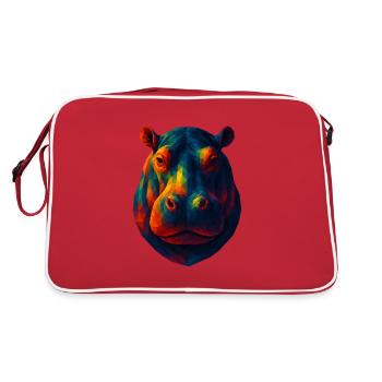 WPAP Style Animals - Hippo Portrait - Retro Bag - red/white - Back