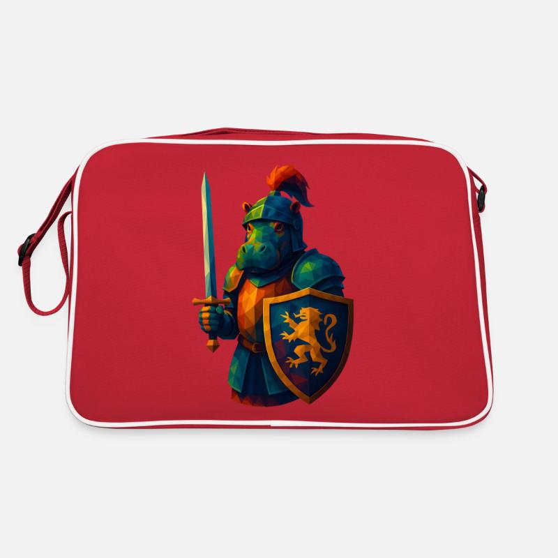 Animaux de style WPAP - Hippopotame avec armure de chevalier, épée - Sac Retro - rouge/blanc
