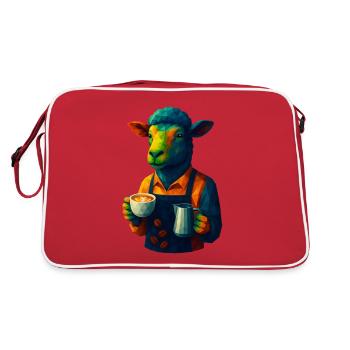 WPAP Style Animals - Sheep Barista with Latte - Retro Bag - red/white - Back