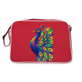 WPAP Polygon Style Animals - Peacock Portrait - Retro Bag - red/white - Back