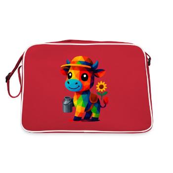 WPAP Polygon Kawaii Stil Tier Baby Kuh Milchkanne - Retro Tasche - Rot/Weiß - Hinten