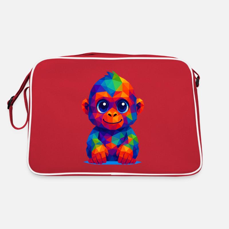 WPAP Polygon Kawaii Style Animaux Bébé Gorille 2 - Sac Retro - rouge/blanc