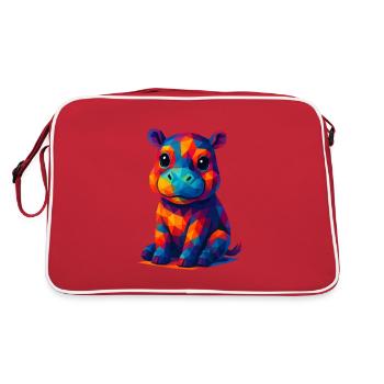 WPAP Polygone Kawaii Style Bébé Hippopotame Hippopotame - Sac Retro - rouge/blanc - Dos