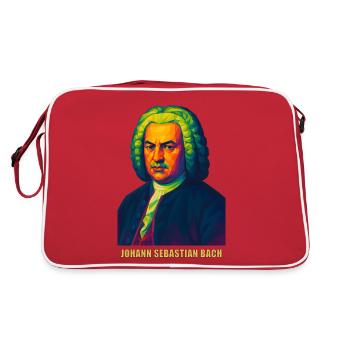 WPAP Polygon Porträt Johann Sebastian Bach - Retro Tasche - Rot/Weiß - Hinten