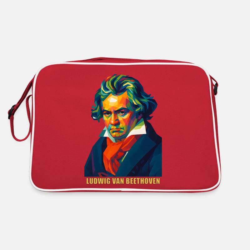 WPAP Polygon Portrait Ludwig van Beethoven - Retro Bag - red/white