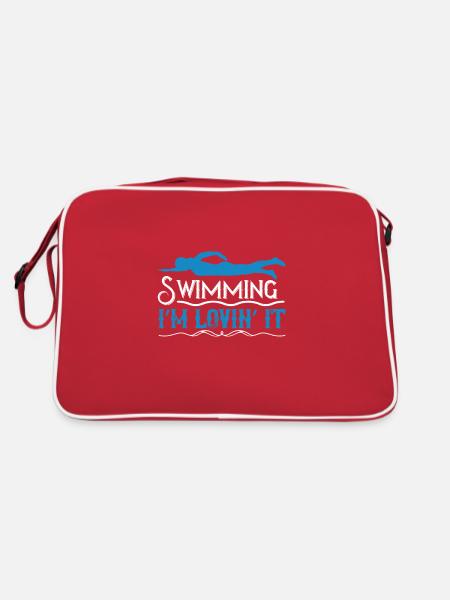 Schwimmen schwimmen ich liebe es - Retro Tasche - Rot/Weiß - Hinten