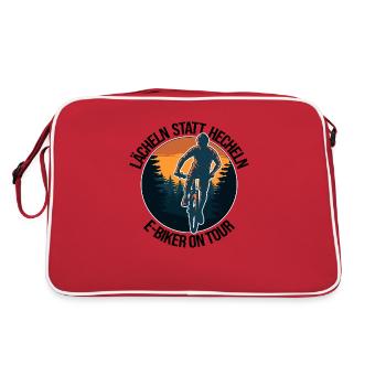 fahrrad akku e bike lächeln hecheln biker ebike - Retro Tasche - Rot/Weiß - Hinten