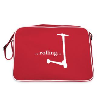 E-Scooter Roller Scooter - Retro Tasche - Rot/Weiß - Hinten