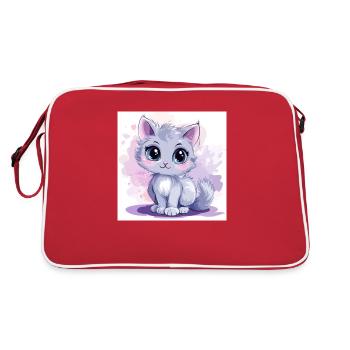 Süße Katze Anime mit großen Augen - Retro Tasche - Rot/Weiß - Hinten