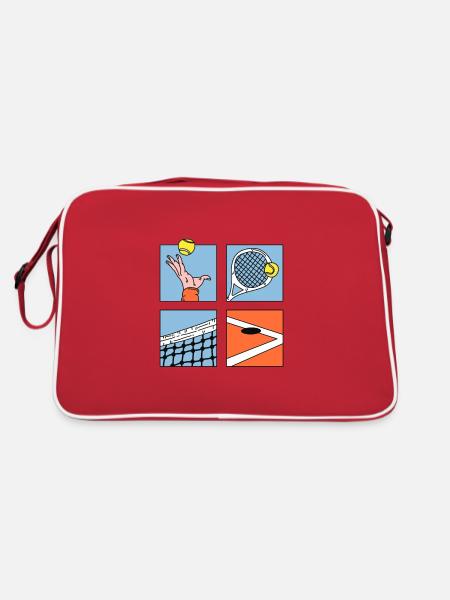 Tennis Player Gift Tennis Racket Drawing - Retro Bag - red/white - Back