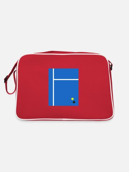 Tennis Illustration 2D Minimalism Tennisplatz - Retro Tasche - Rot/Weiß - Hinten