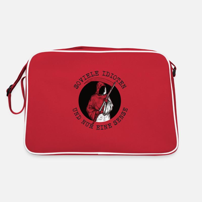 Soviele Idioten und nur eine Sense Sensenmann - Retro Tasche - Rot/Weiß