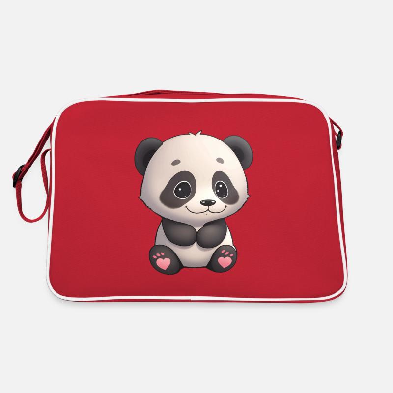 Total niedliches Panda-Bärchen - Retro Tasche - Rot/Weiß